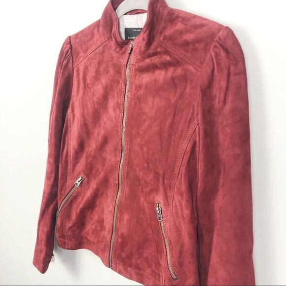 LUCKY BRAND | Suede Puff Sleeve Jacket Leather Brick Red/Orange NEW Women’s M - Picture 4 of 13